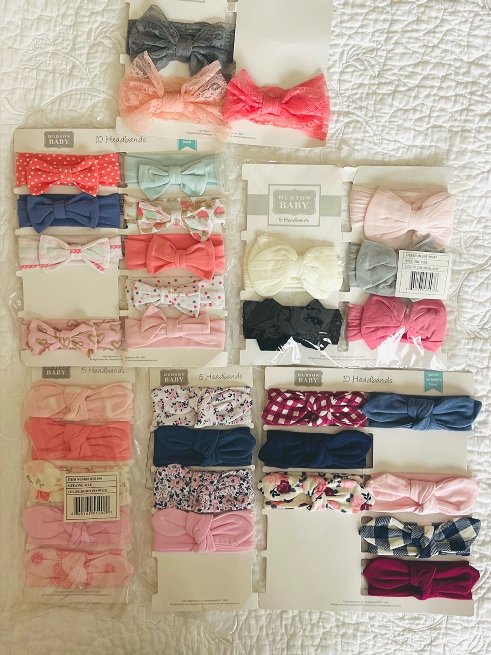 Hudson Baby Lot of 33 Girl Bow Headbands NWT Mixed Colors 0-24M